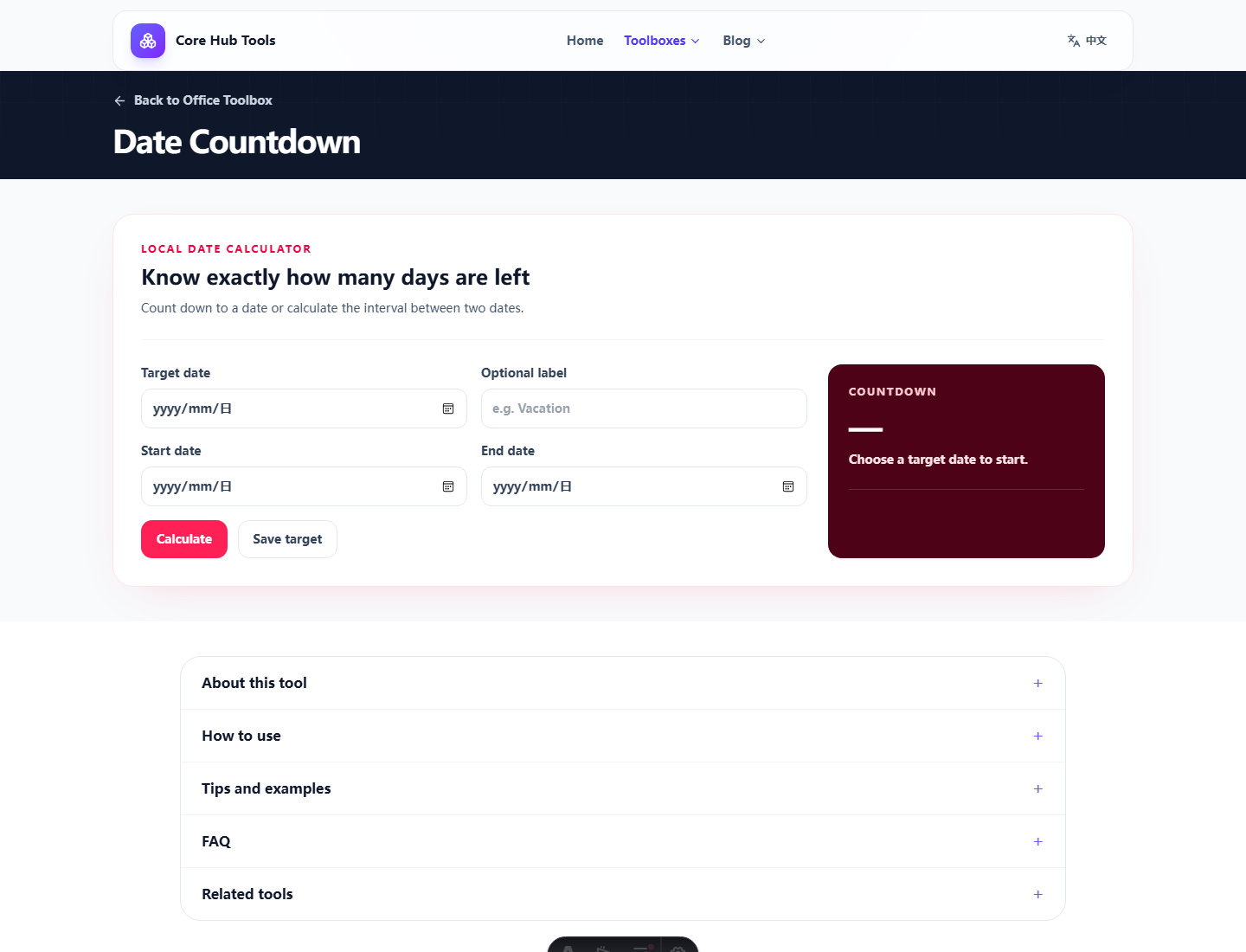 Date Countdown tool in practical use