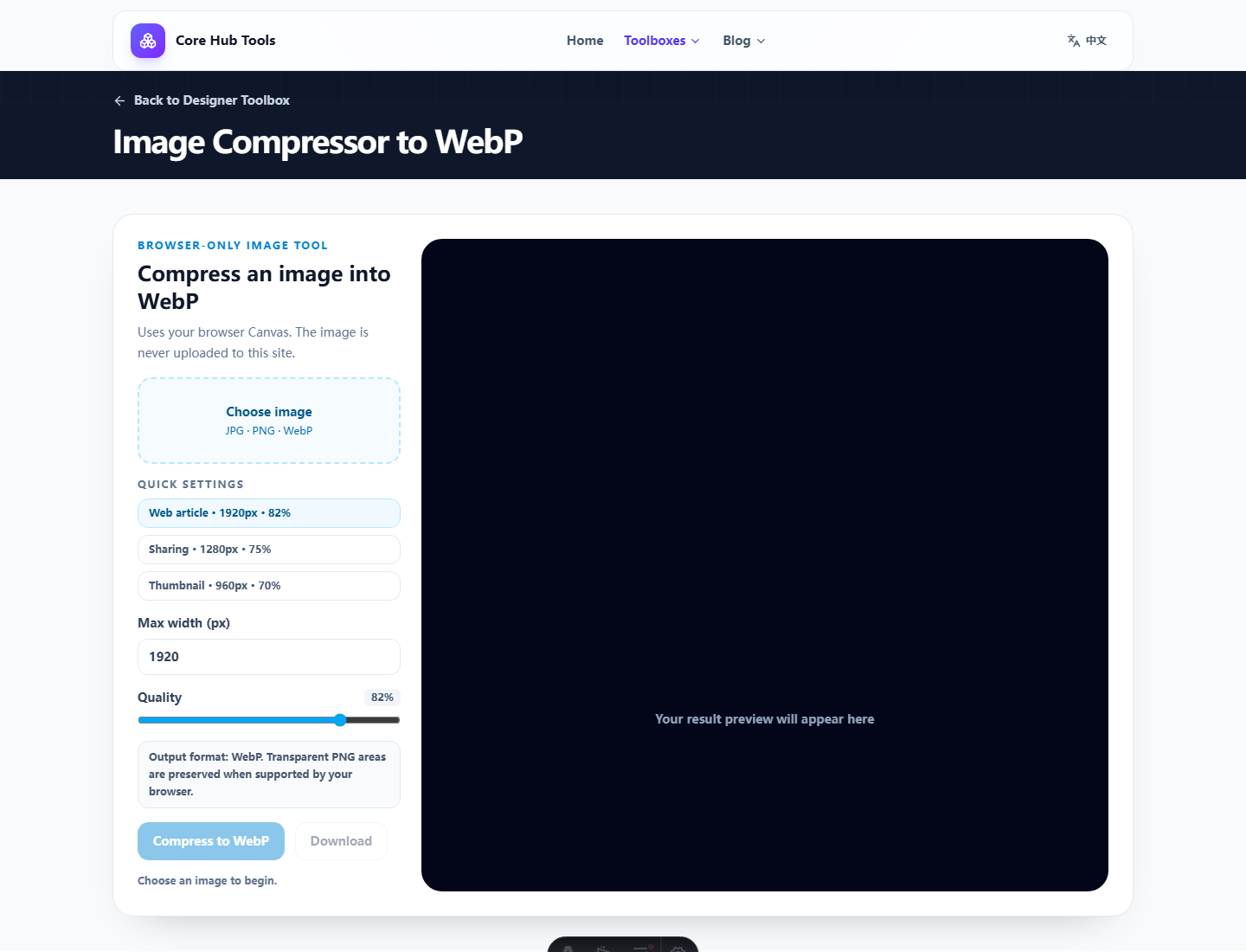Image Compressor to WebP in practical use