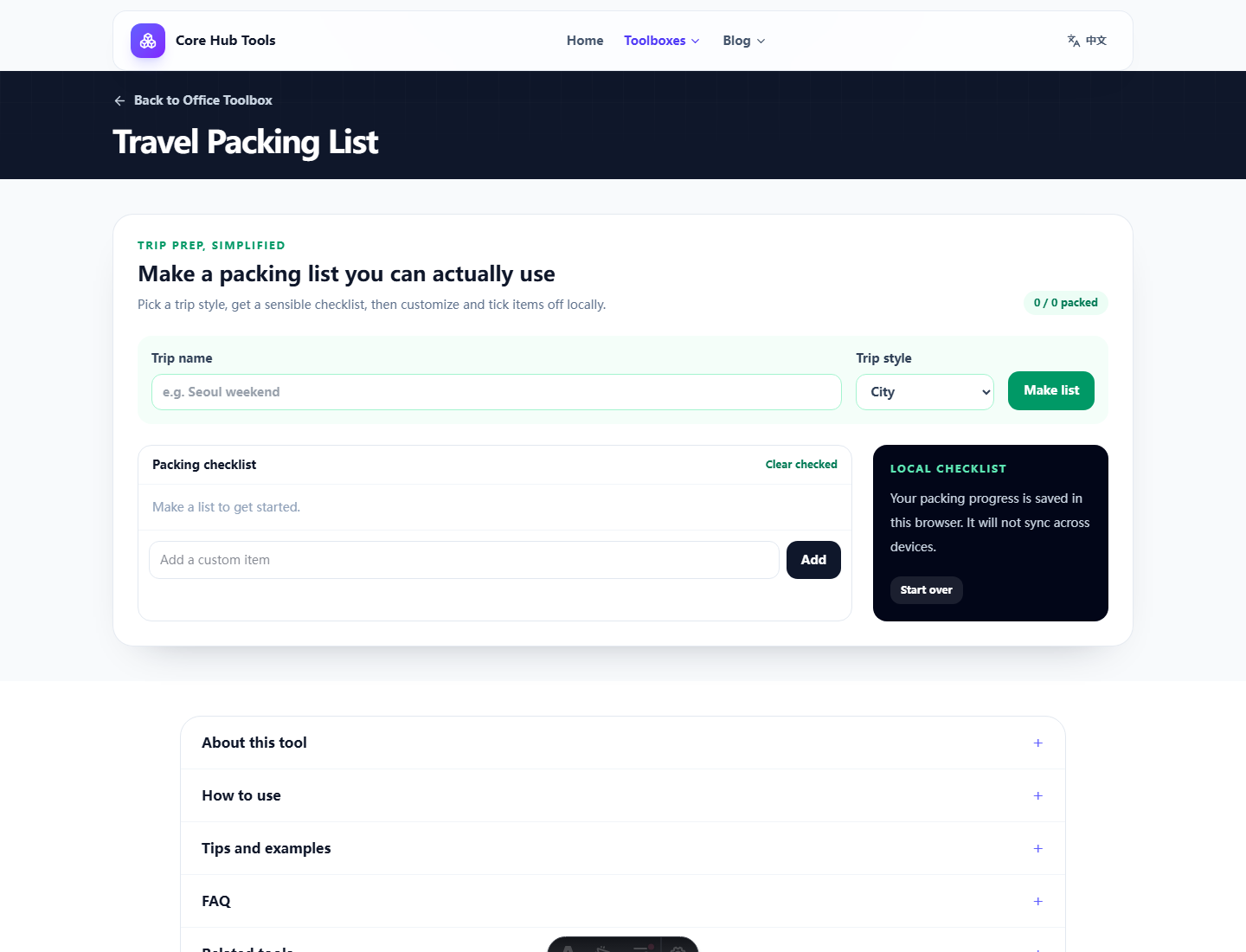 Travel Packing List in practical use